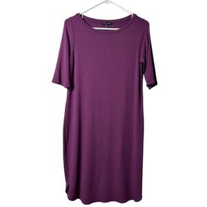 Eileen Fisher Bateau Neck Purple Jersey Knit Shift Dress XS